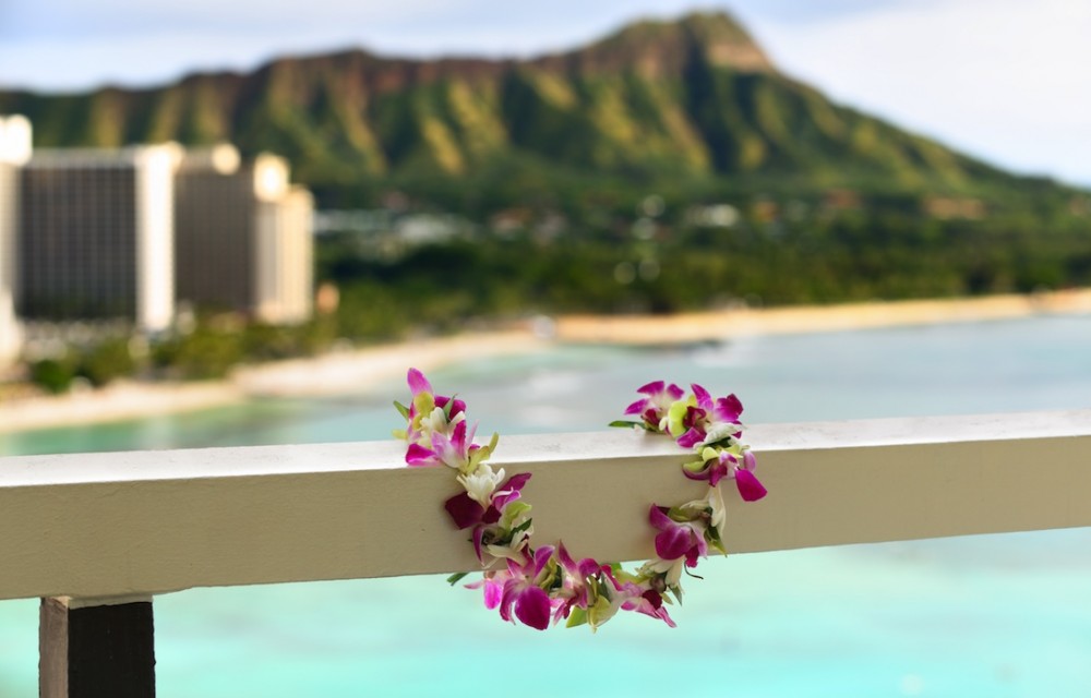 Hawaiian lei and Diamond Head